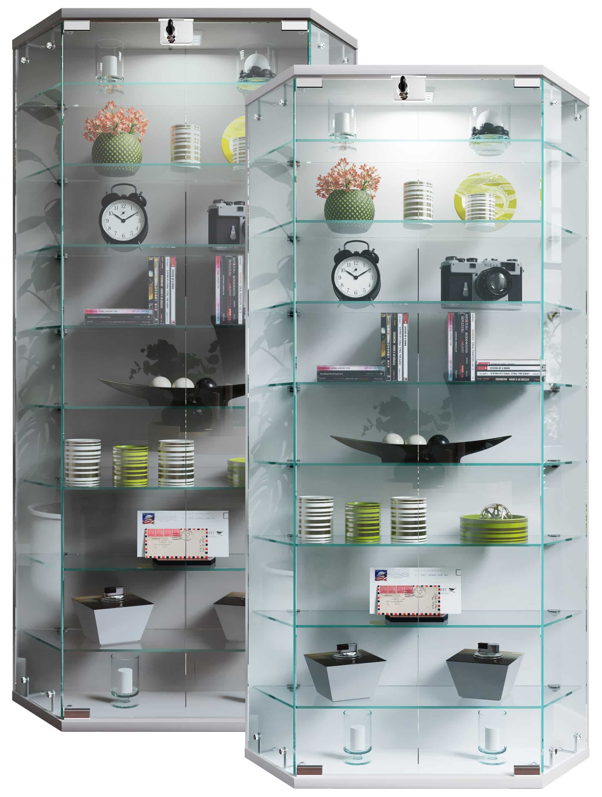 VCM Glasvitrine hängend   Vitrine Glas mit ESG-Sicherheitsglas   Maße ca. H. 114 x B. 83 x T. 17 cm   Hängevitrine Glas   Modern und platzsparend   Glas Vitrinenschrank - Benila XL
