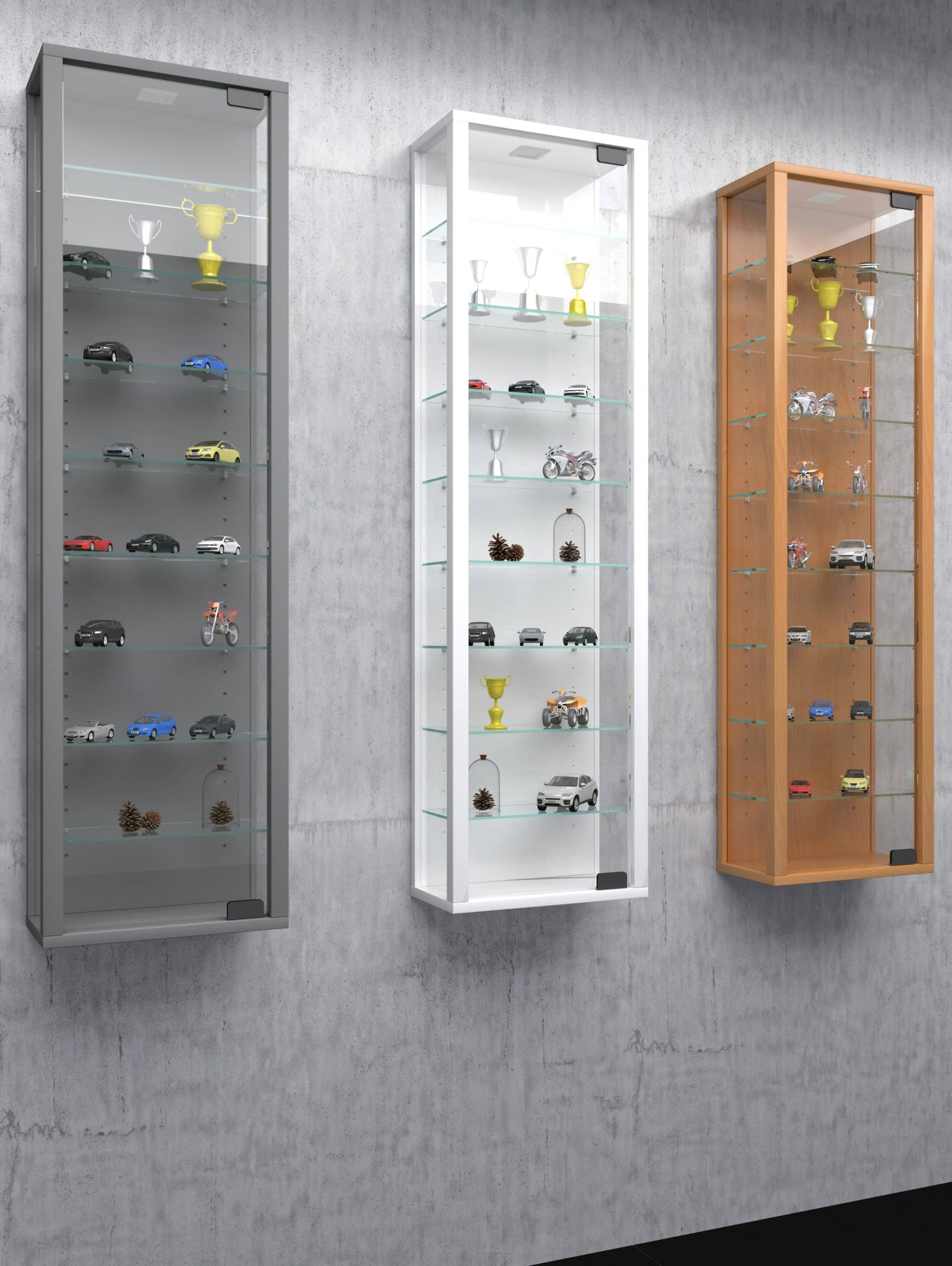 VCM Glasvitrine hängend   Vitrine Glas mit ESG-Sicherheitsglas   Maße ca. H. 115 x B. 33 x T. 18 cm  Hängevitrine Glas   Modern und platzsparend   Glas Vitrinenschrank -  Stano Maxi