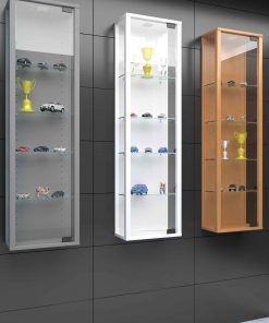 VCM Glasvitrine hängend   Vitrine Glas mit ESG-Sicherheitsglas   Maße ca. H. 115 x B. 33 x T. 18 cm  Hängevitrine Glas   Modern und platzsparend   Glas Vitrinenschrank - Stano Mini