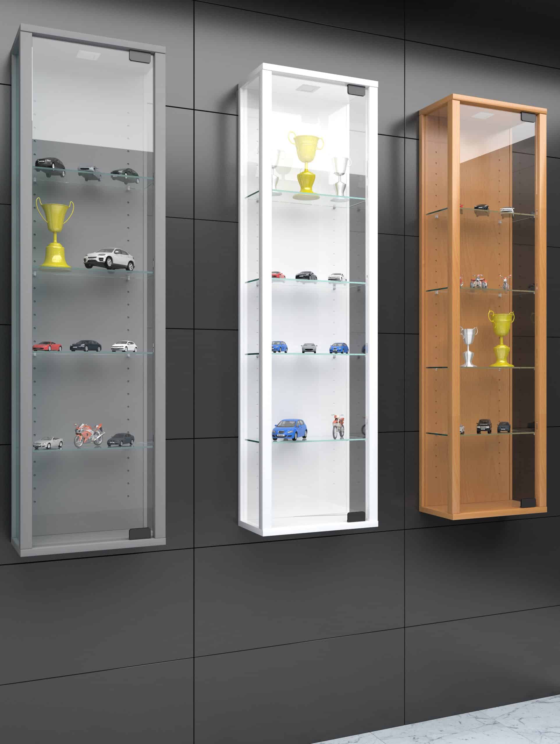 VCM Glasvitrine hängend   Vitrine Glas mit ESG-Sicherheitsglas   Maße ca. H. 115 x B. 33 x T. 18 cm  Hängevitrine Glas   Modern und platzsparend   Glas Vitrinenschrank - Stano Mini