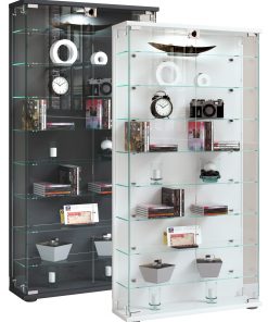 VCM Glasvitrine stehend   Vitrine Glas mit ESG-Sicherheitsglas   Maße ca. H. 114 x B. 59 x T. 17 cm   Standvitrine Glas   Modern und platzsparend   Glas Vitrinenschrank – Stelas L