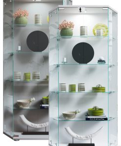 VCM Glasvitrine stehend   Vitrine Glas mit ESG-Sicherheitsglas   Maße ca. H. 114 x B. 83 x T. 17 cm   Standvitrine Glas   Modern und platzsparend   Glas Vitrinenschrank – Cenila L