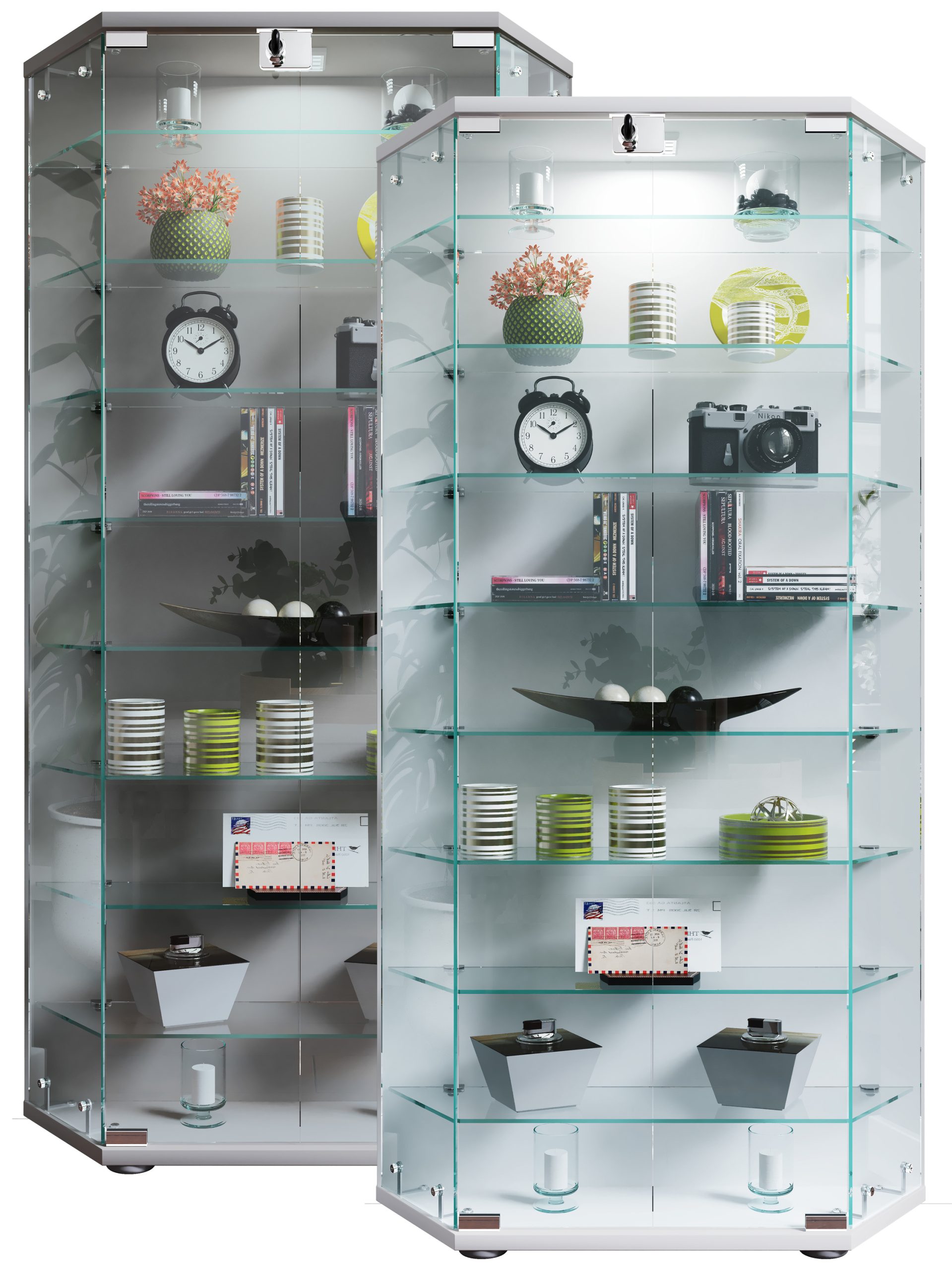 VCM Glasvitrine stehend   Vitrine Glas mit ESG-Sicherheitsglas   Maße ca.  H. 114 x B. 83 x T. 17 cm   Standvitrine Glas   Modern und platzsparend   Glas Vitrinenschrank – Cenila XL