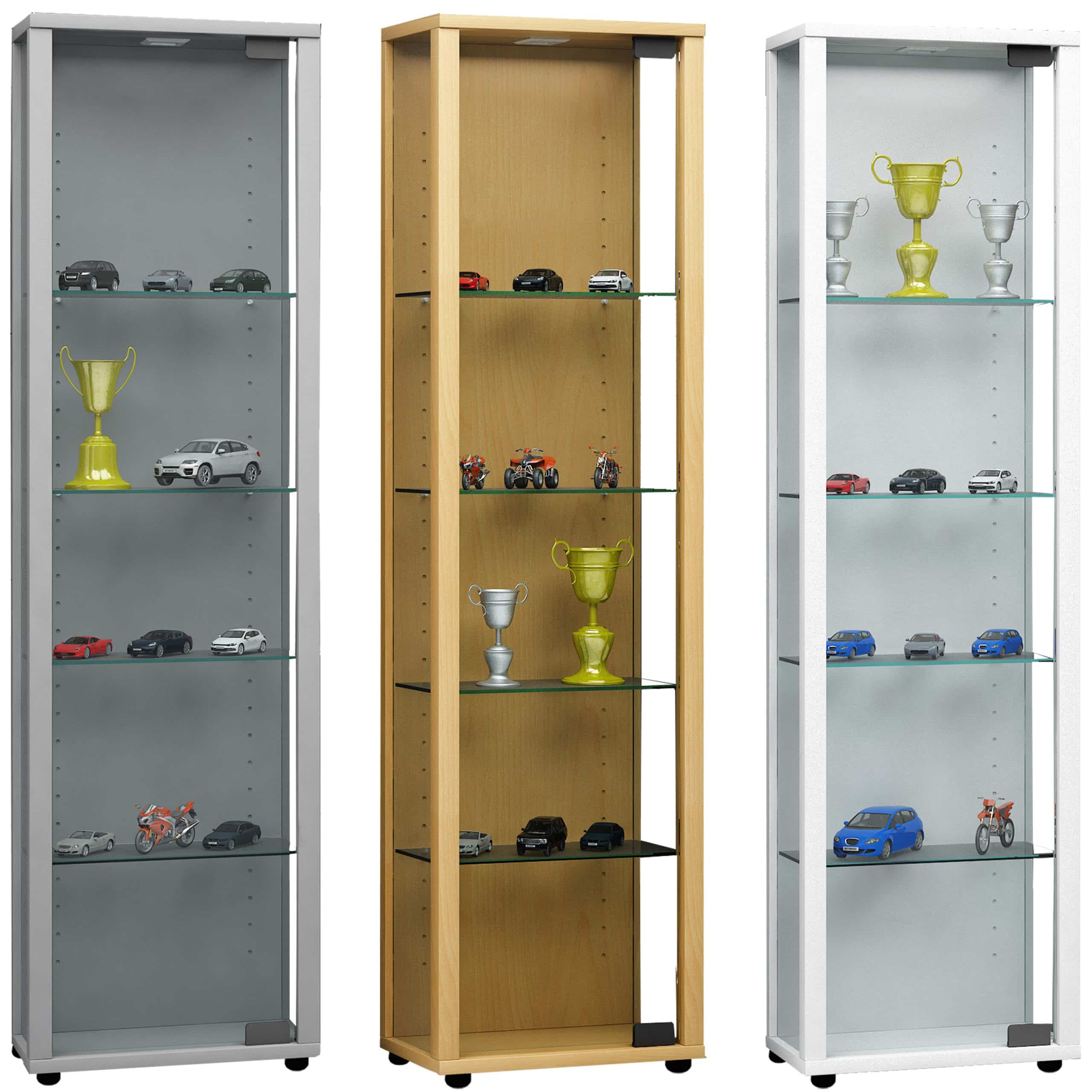 VCM Glasvitrine stehend   Vitrine Glas mit ESG-Sicherheitsglas   Maße ca. H. 115 x B. 33 x T. 18 cm   Standvitrine Glas   Modern und platzsparend   Glas Vitrinenschrank – Edana Mini