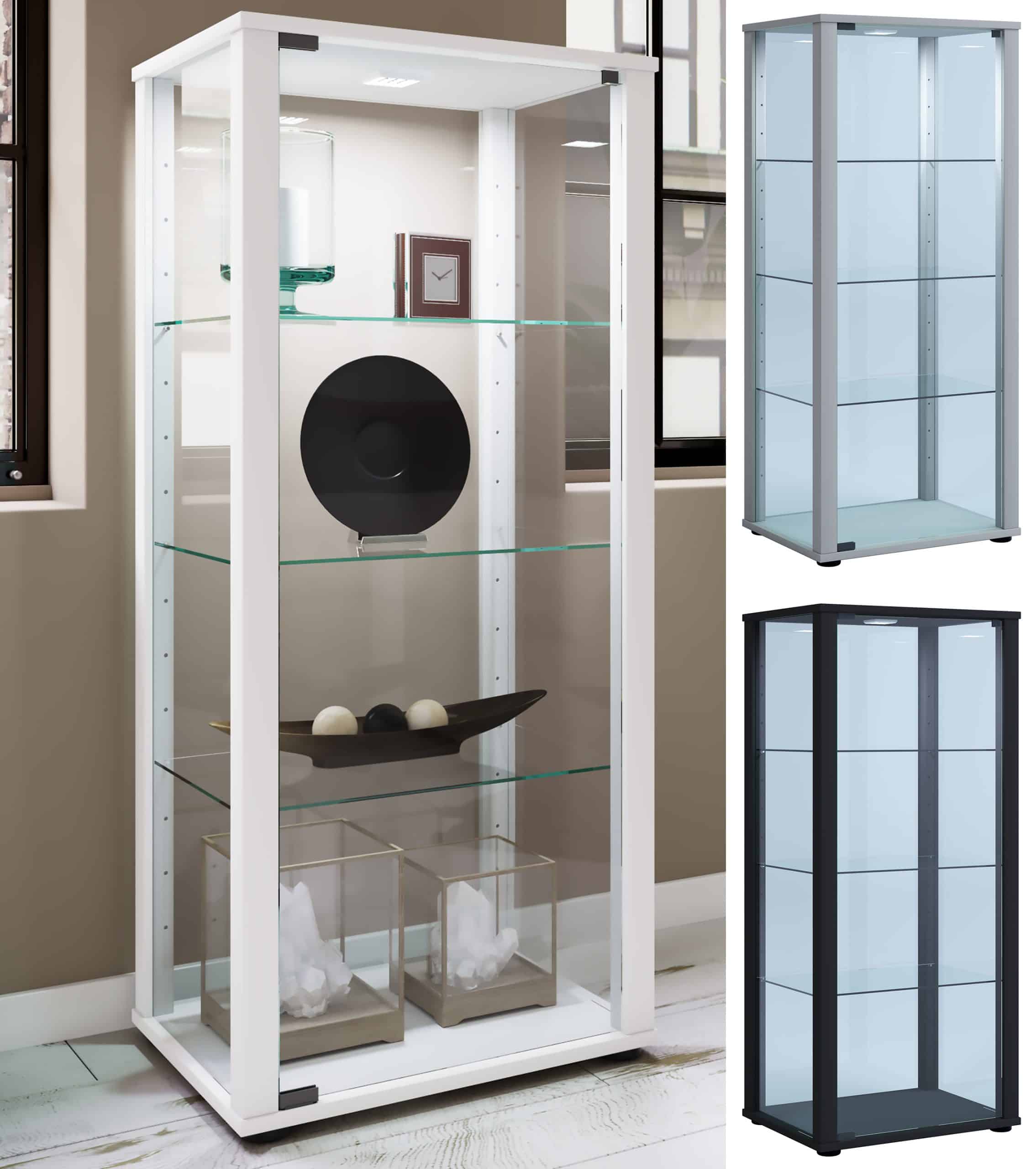 VCM Glasvitrine stehend   Vitrine Glas mit ESG-Sicherheitsglas   Maße ca. H. 115 x B. 50 x T. 38 cm   Standvitrine Glas   Modern und platzsparend   Glas Vitrinenschrank - Kavisa M