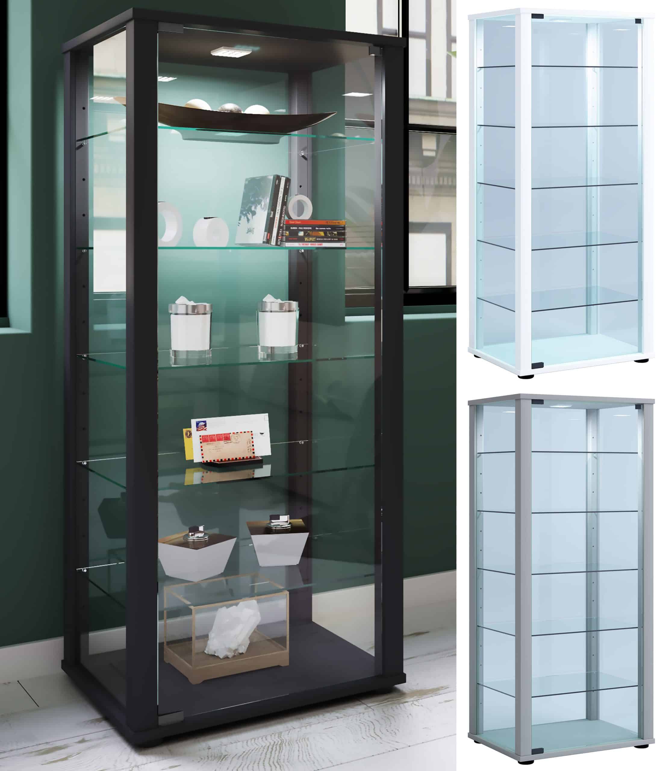 VCM Glasvitrine stehend   Vitrine Glas mit ESG-Sicherheitsglas   Maße ca. H. 115 x B. 50 x T. 38 cm   Standvitrine Glas   Modern und platzsparend   Glas Vitrinenschrank – Kavisa L