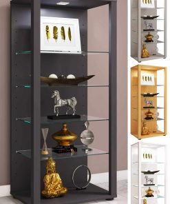 VCM Glasvitrine stehend   Vitrine Glas mit ESG-Sicherheitsglas   Maße ca. H. 115 x B. 52 x T. 35 cm   Standvitrine Glas   Modern und platzsparend   Glas Vitrinenschrank – Glasol lll
