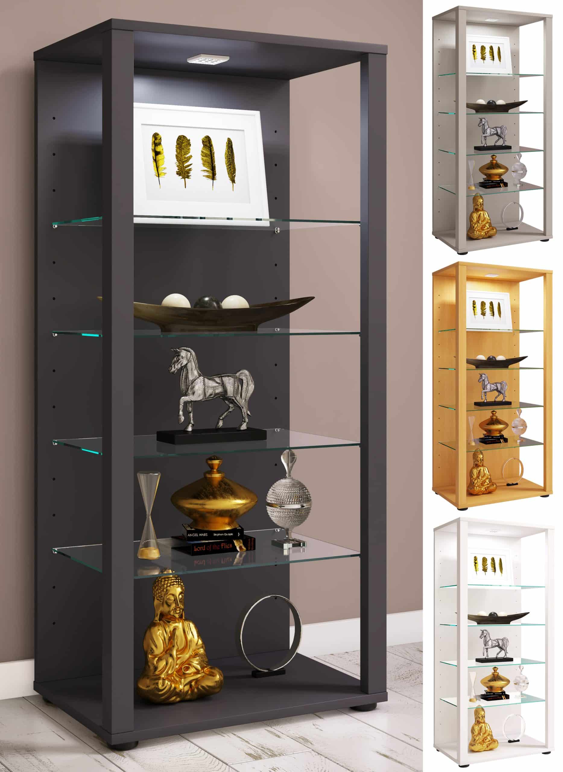 VCM Glasvitrine stehend   Vitrine Glas mit ESG-Sicherheitsglas   Maße ca. H. 115 x B. 52 x T. 35 cm   Standvitrine Glas   Modern und platzsparend   Glas Vitrinenschrank – Glasol lll