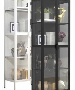 VCM Glasvitrine stehend   Vitrine Glas mit ESG-Sicherheitsglas   Maße ca. H. 180 x B. 60 x T. 35 cm   Standvitrine Glas   Modern und platzsparend   Glas Vitrinenschrank – Floka XXL