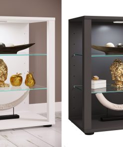 VCM Glasvitrine stehend   Vitrine Glas mit ESG-Sicherheitsglas   Maße ca. H. 60 x B. 52 x T. 35 cm   Standvitrine Glas   Modern und platzsparend   Glas Vitrinenschrank – Glasol S