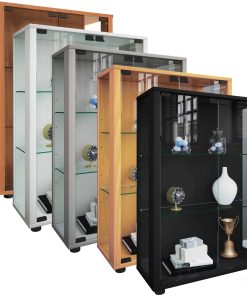 VCM Glasvitrine stehend   Vitrine Glas mit ESG-Sicherheitsglas   Maße ca. H. 80 x B. 60 x T. 25 cm   Standvitrine Glas   Modern und platzsparend   Glas Vitrinenschrank – Sintalo