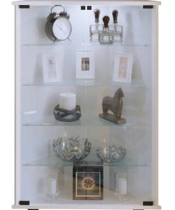 VCM Glasvitrine stehend   Vitrine Glas mit ESG-Sicherheitsglas  Maße ca. H. 88 x B. 67 x T. 23 cm   Standvitrine Glas   Modern und platzsparend   Glas Vitrinenschrank – Vecko L
