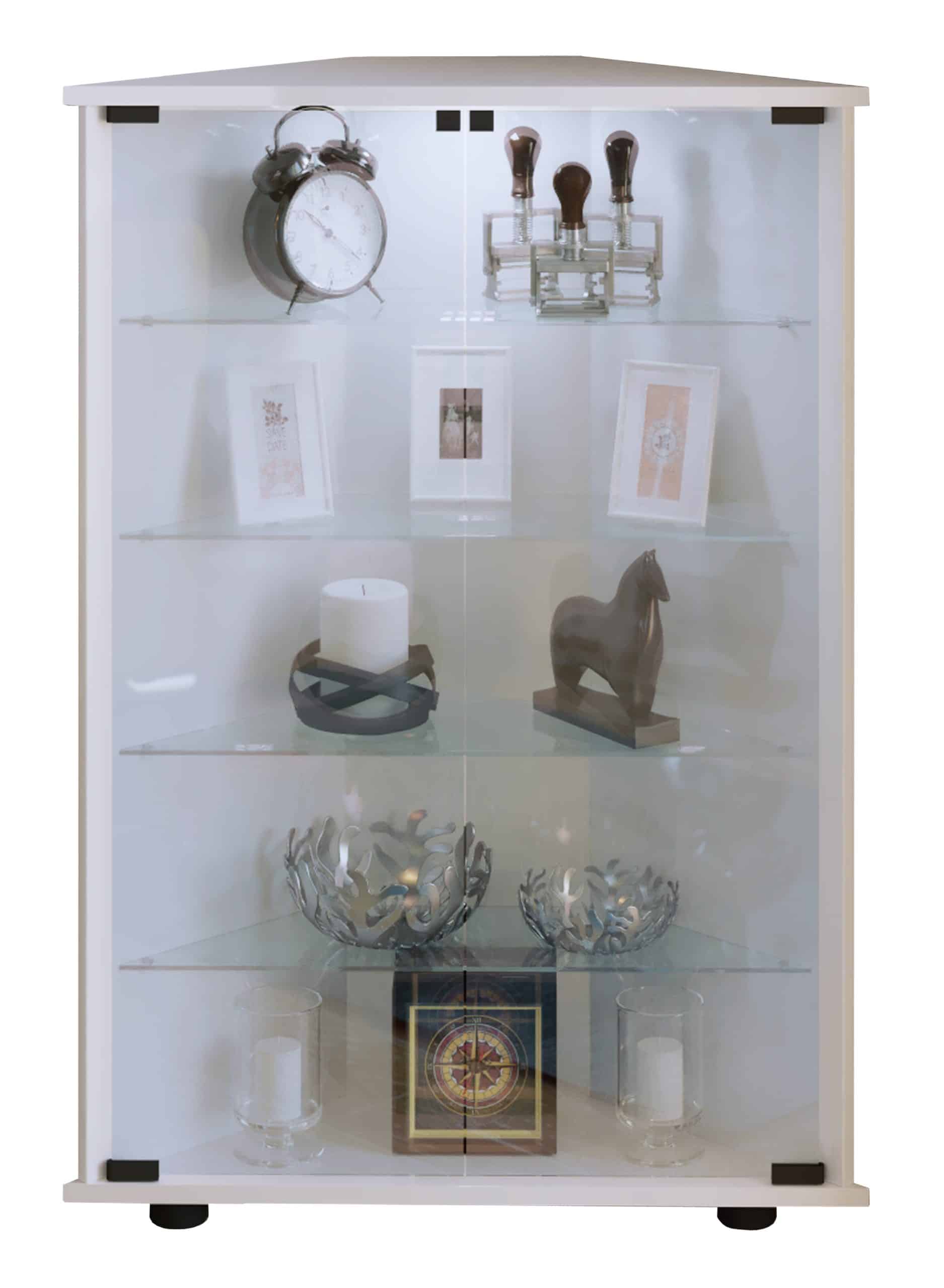 VCM Glasvitrine stehend   Vitrine Glas mit ESG-Sicherheitsglas  Maße ca. H. 88 x B. 67 x T. 23 cm   Standvitrine Glas   Modern und platzsparend   Glas Vitrinenschrank – Vecko L