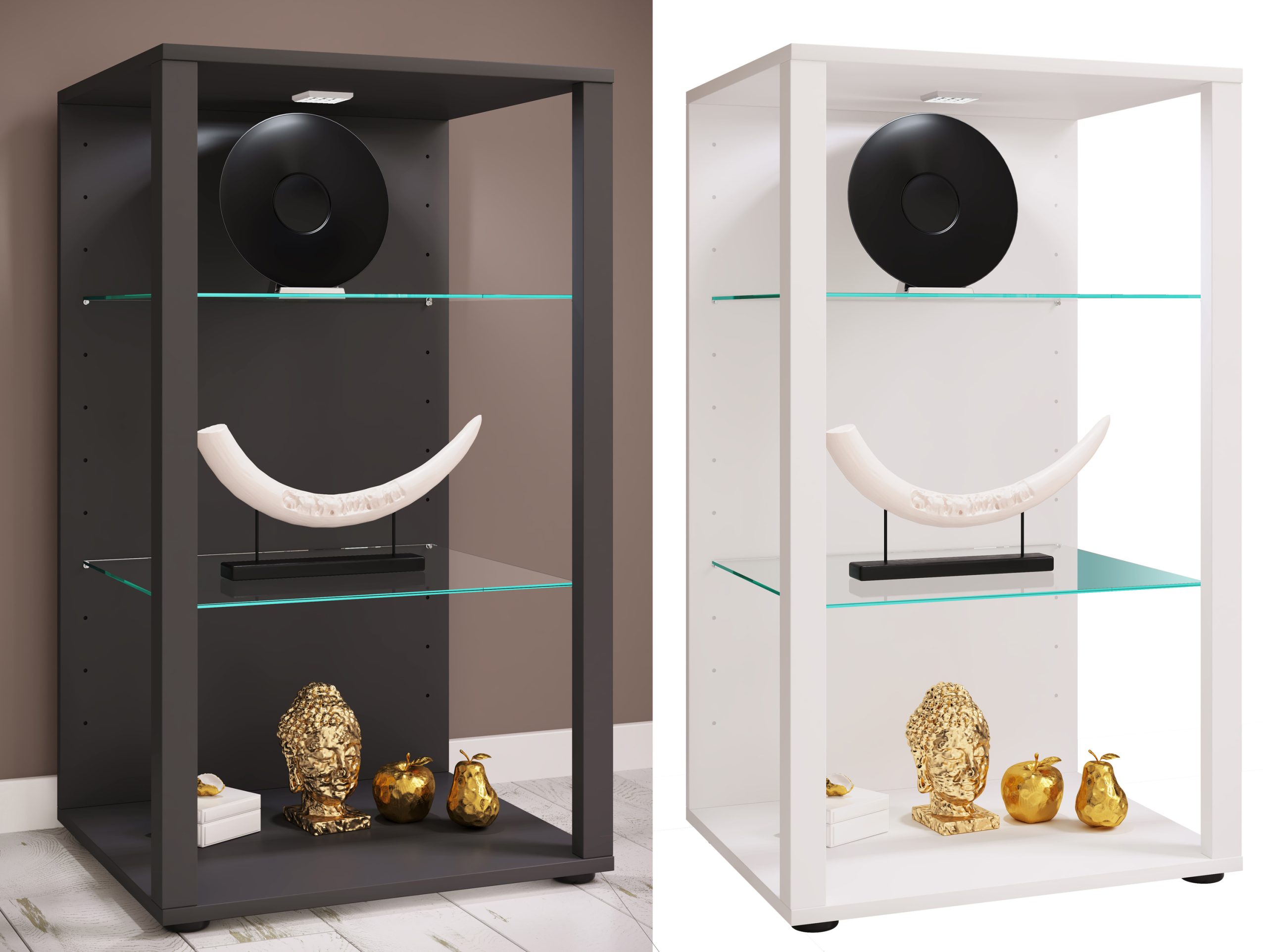 VCM Glasvitrine stehend   Vitrine Glas mit ESG-Sicherheitsglas   Maße ca .H. 90 x B. 52 x T. 44 cm   Standvitrine Glas   Modern und platzsparend   Glas Vitrinenschrank – Glasol XL