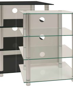 VCM Hifi Möbel   Rack Schrank Phono Regal   Alusäulen Glasböden   Maße H. 70 x B. 59 x T. 49 cm   Phono Mediaregal - Blados