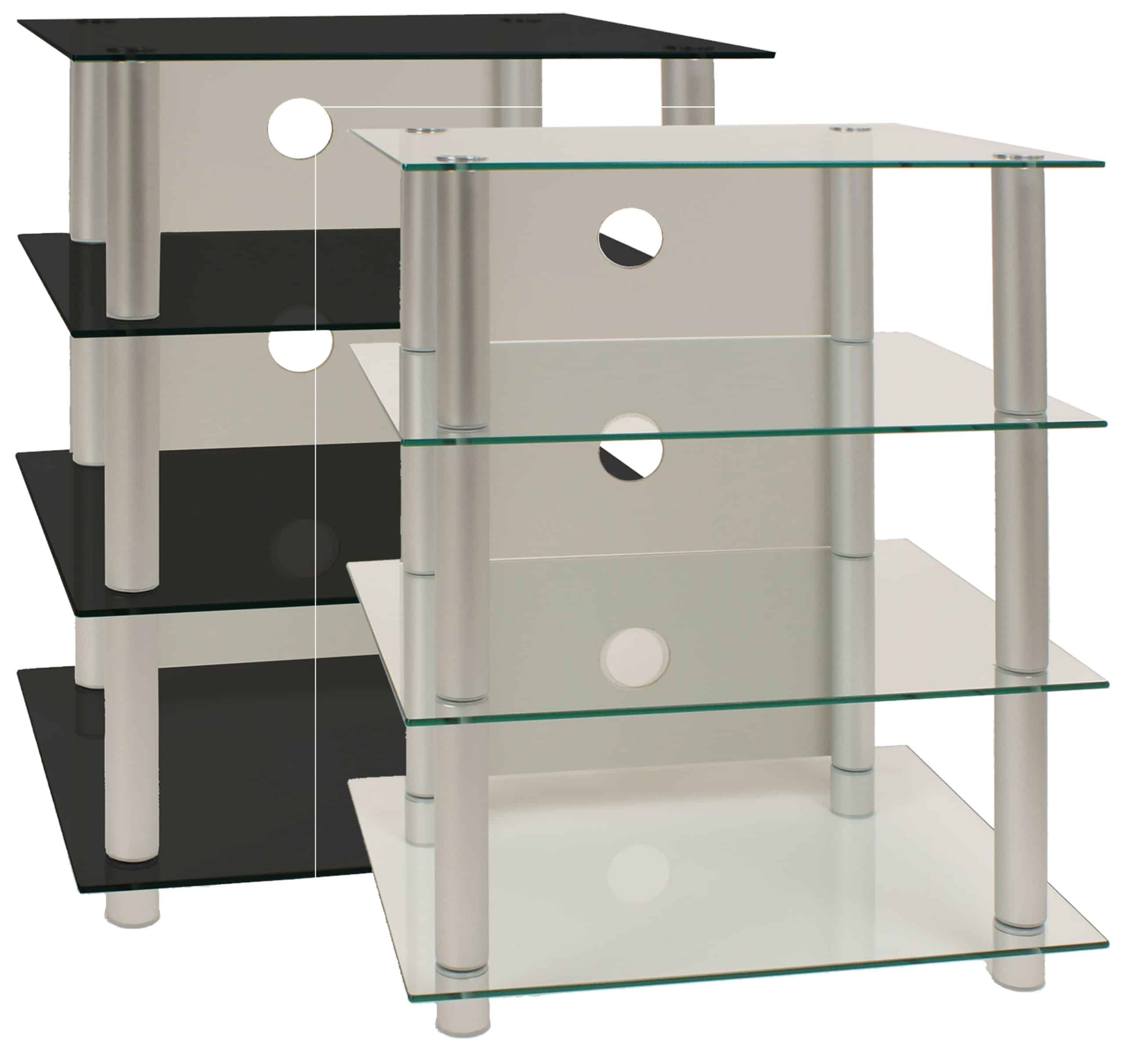 VCM Hifi Möbel   Rack Schrank Phono Regal   Alusäulen Glasböden   Maße H. 70 x B. 59 x T. 49 cm   Phono Mediaregal - Blados