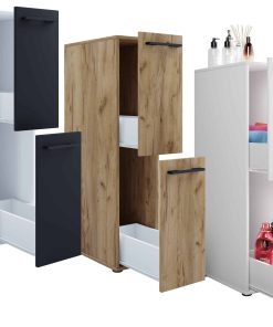 VCM Holz Badezimmerschrank   Badmöbel   Nischenschrank   Raumteiler mit zwei Schubladen   Hochschrank   Maße ca. H. 110 x B. 25 x T. 50 cm - Sadilo L