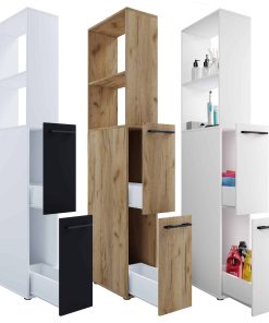VCM Holz Badezimmerschrank   Badmöbel   Nischenschrank   Raumteiler mit zwei Schubladen   Hochschrank   Maße ca. H. 183 x B. 25 x T. 50 cm - Sadilo XL