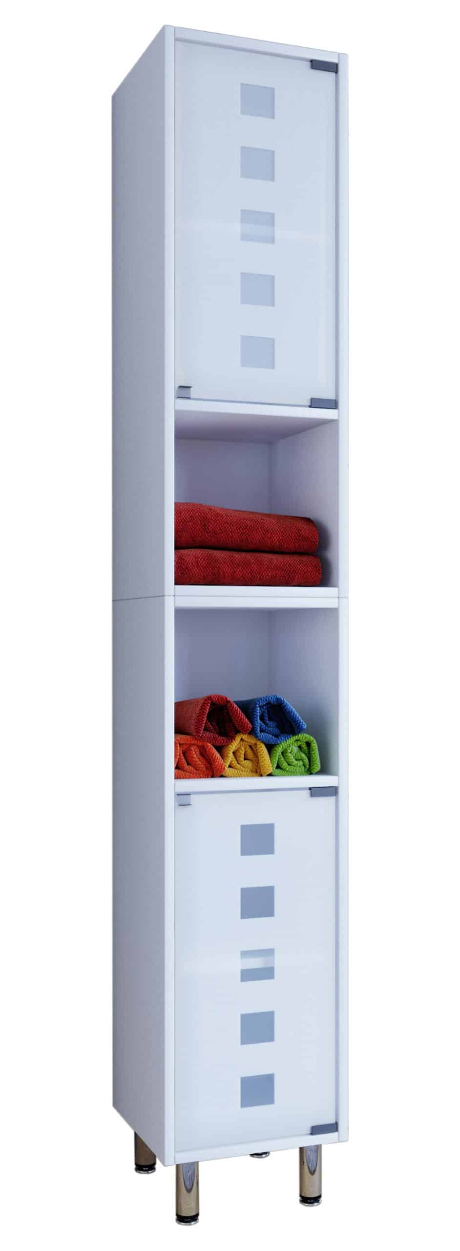 VCM Holz Badezimmerschrank   Badmöbel mit eleganter Mattglastür   Maße ca. H. 180 x B. 30 x T. 30 cm   Stand Badschrank   Hochschrank - Darola