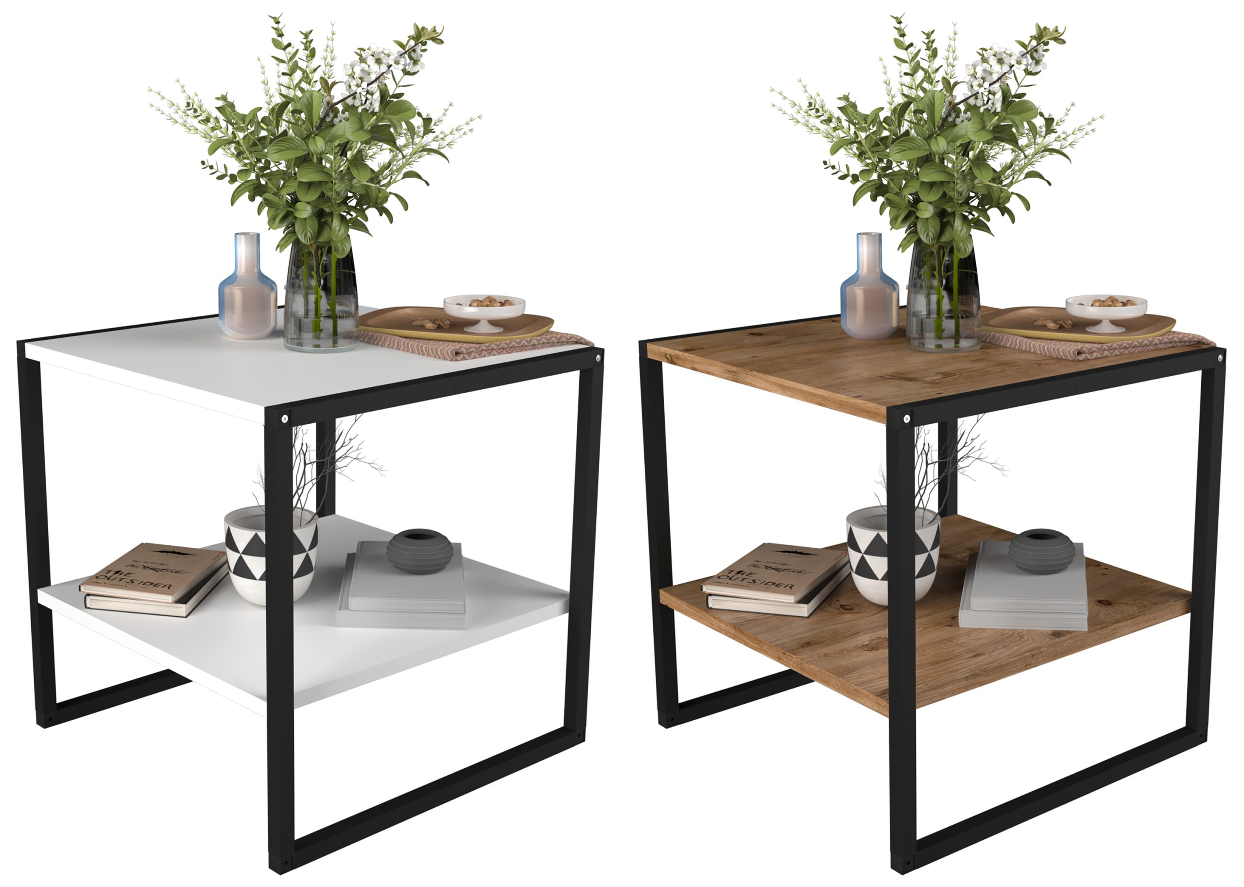 VCM Holz Beistelltisch   Couchtisch im schlichten Industriestyle   Maße ca. H. 50 x B. 50 x T. 50 cm   Wohnzimmertisch   Kaffeetisch - Insasi M