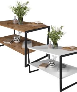 VCM Holz Beistelltisch   Couchtisch im schlichten Industriestyle   Maße ca. H. 50 x B. 90 x T. 50 cm   Wohnzimmertisch   Kaffeetisch - Insasi L