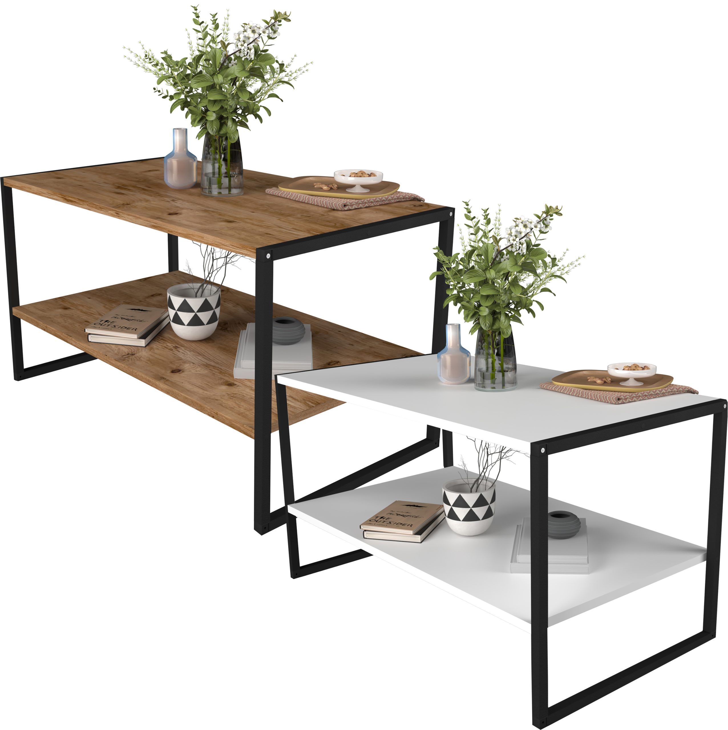 VCM Holz Beistelltisch   Couchtisch im schlichten Industriestyle   Maße ca. H. 50 x B. 90 x T. 50 cm   Wohnzimmertisch   Kaffeetisch - Insasi L