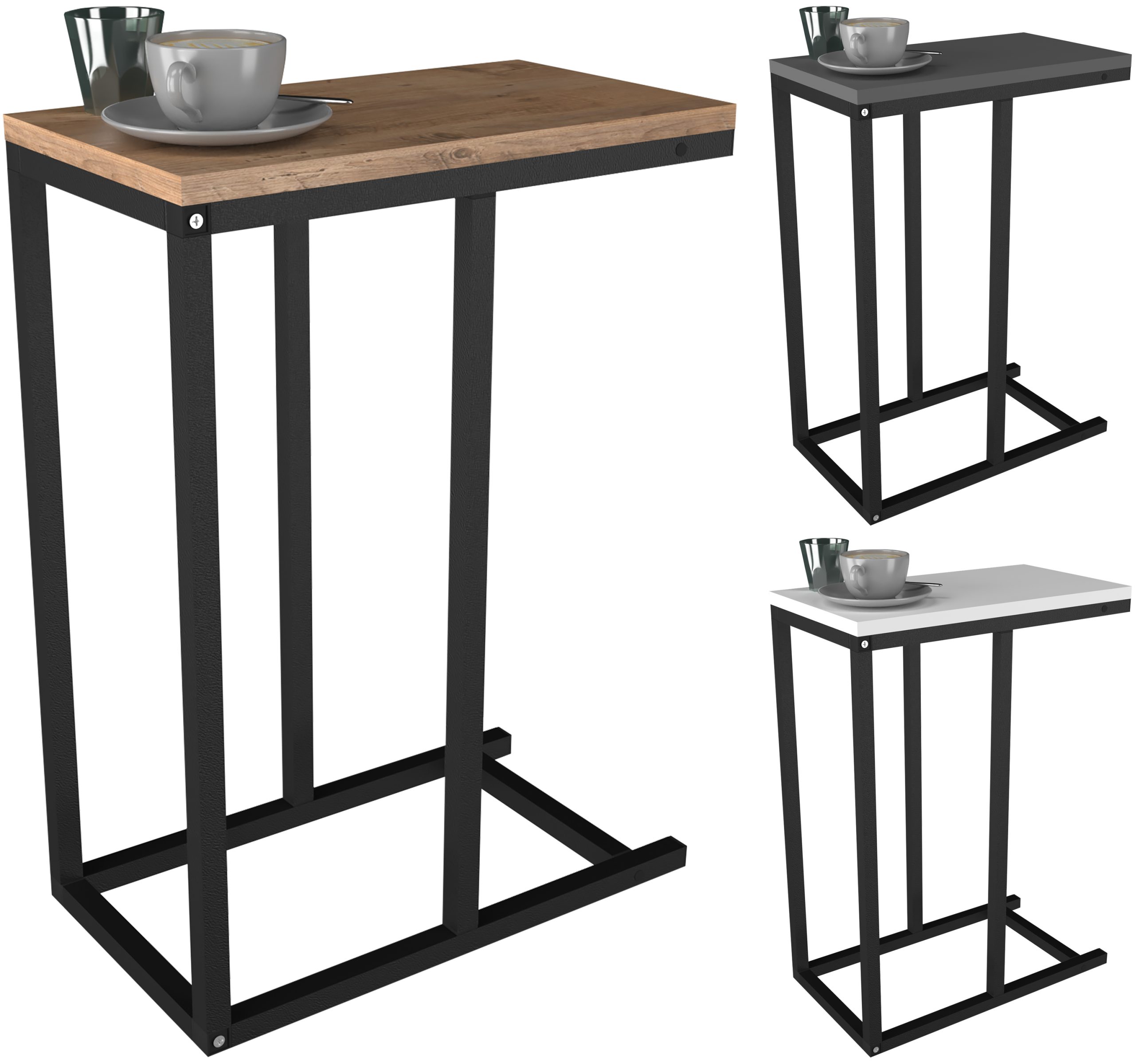 VCM Holz Beistelltisch   Couchtisch im schlichten Industriestyle   Maße ca. H. 63 x B. 26 x T. 46 cm   Wohnzimmertisch   Kaffeetisch - Insasi S