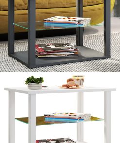 VCM Holz Beistelltisch mit ESG-Sicherheitsglas   Couchtisch schlicht   Maße ca. H. 45 x B. 65 x T. 45 cm   Wohnzimmertisch   Kaffeetisch - Wanilo M