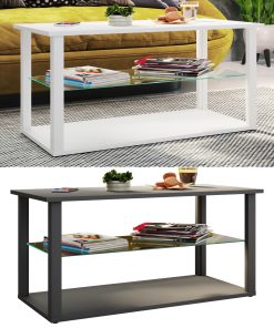 VCM Holz Beistelltisch mit ESG-Sicherheitsglas   Couchtisch schlicht   Maße ca. H. H. 45 x B. 95 x T. 45 cm   Wohnzimmertisch   Kaffeetisch - Wanilo L