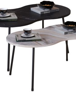 VCM Holz Beistelltisch   ovaler Couchtisch im schlichten Marmor Optik Design   Maße ca. H. 42 x B. 90 x T. 41 cm   Wohnzimmertisch - Mirola