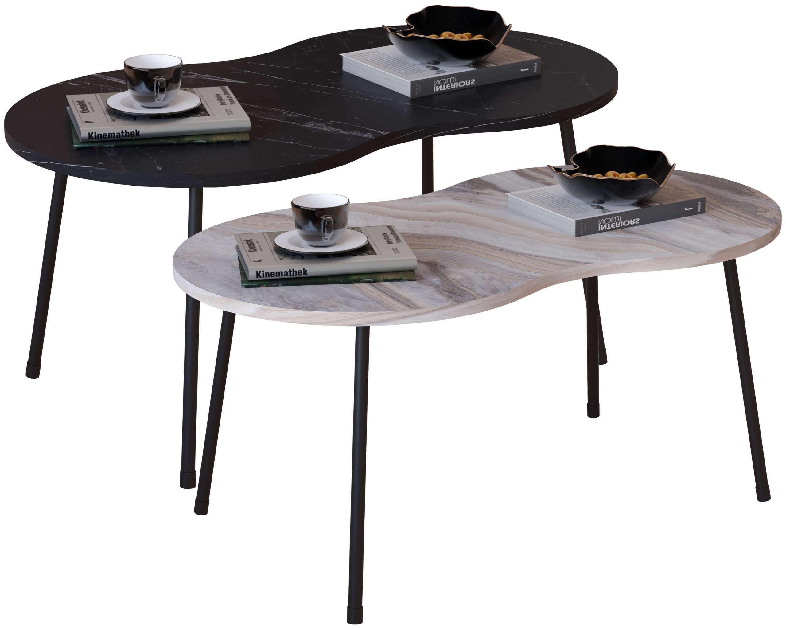 VCM Holz Beistelltisch   ovaler Couchtisch im schlichten Marmor Optik Design   Maße ca. H. 42 x B. 90 x T. 41 cm   Wohnzimmertisch - Mirola