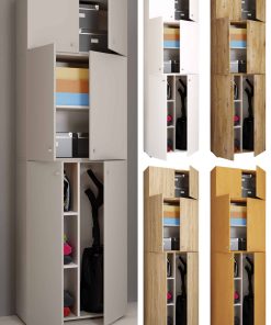 VCM Holz Besenschrank   6 Fächer   Maße: H. 223 x B. 70 x T. 39 cm   Haushaltsschrank   Mehrzweckschrank   Aufsatz mit zwei Türen - Lona