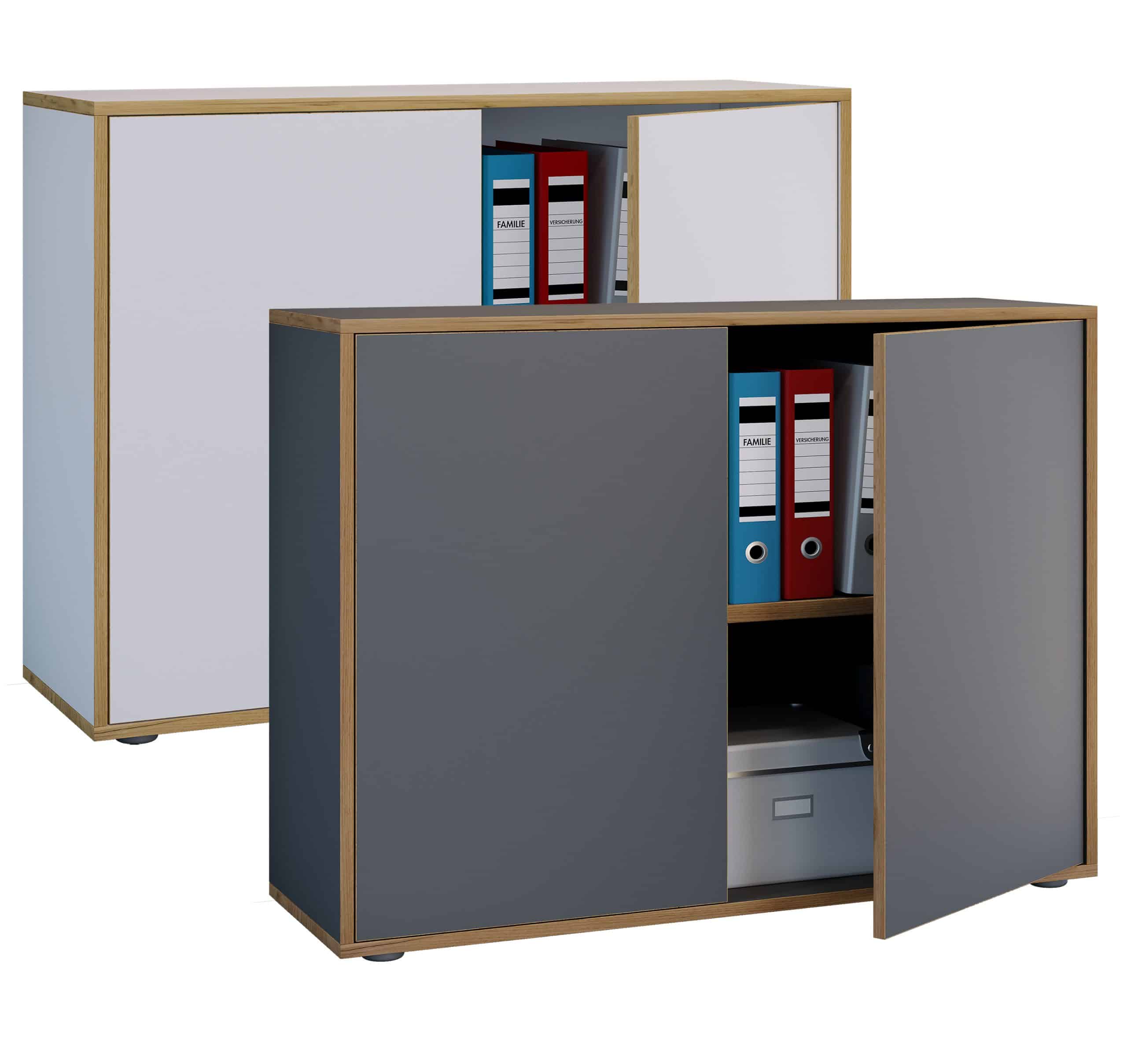 VCM Holz Büroschrank Ordner Aktenschrank Büromöbel Schrank Salia 2-fach Breite 100 cm Drehtüren