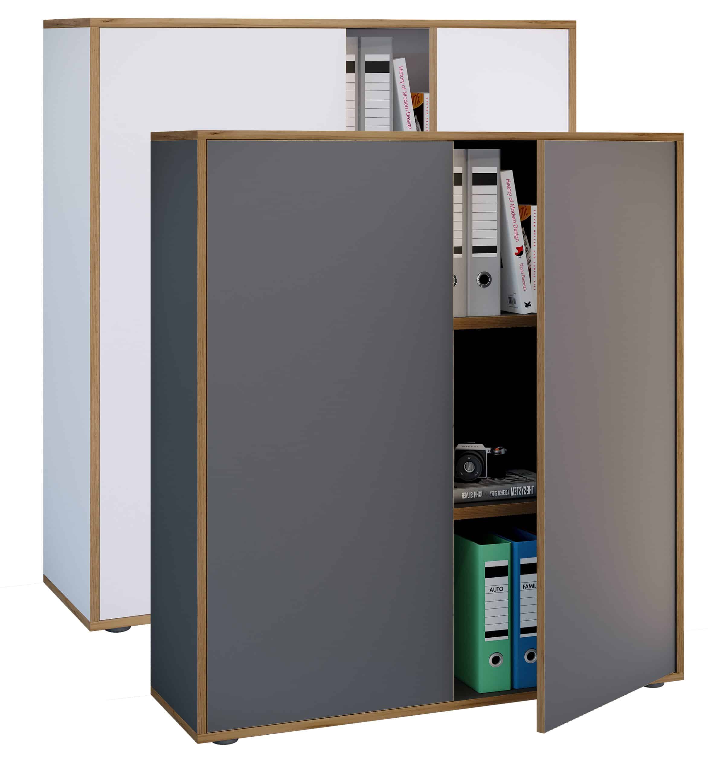 VCM Holz Büroschrank Ordner Aktenschrank Büromöbel Schrank Salia 3-fach Breite 100 cm Drehtüren