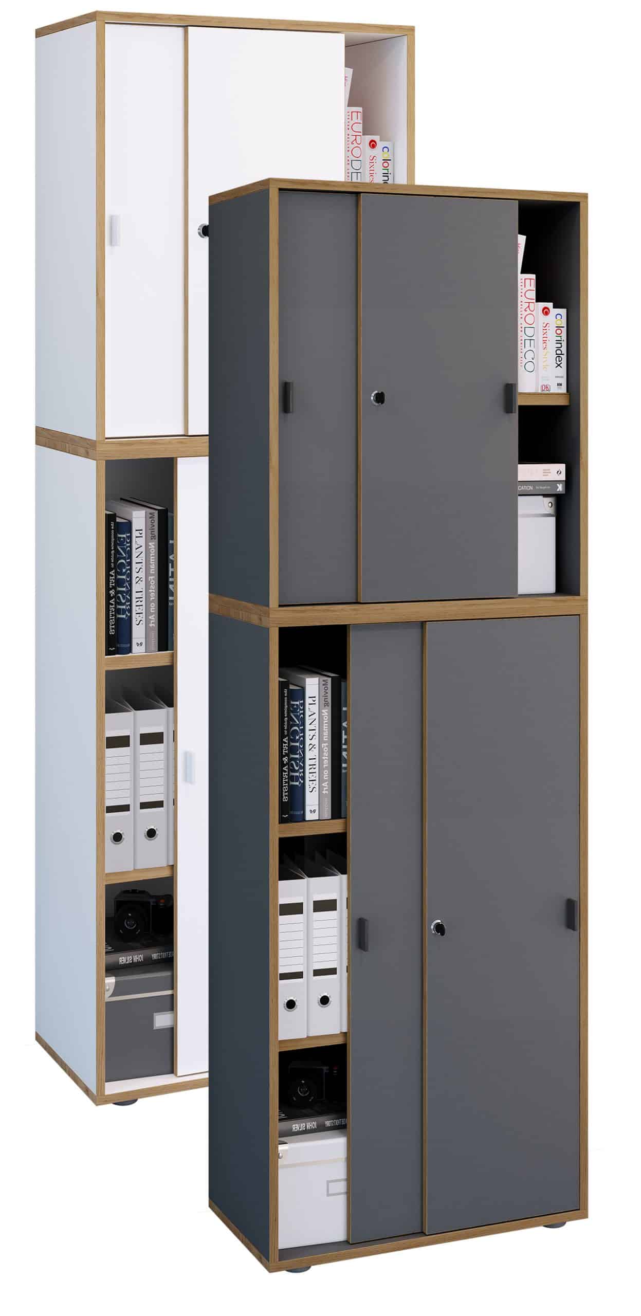 VCM Holz Büroschrank Ordner Aktenschrank Büromöbel Schrank Salia 5-fach Breite 60 cm Schiebetüren