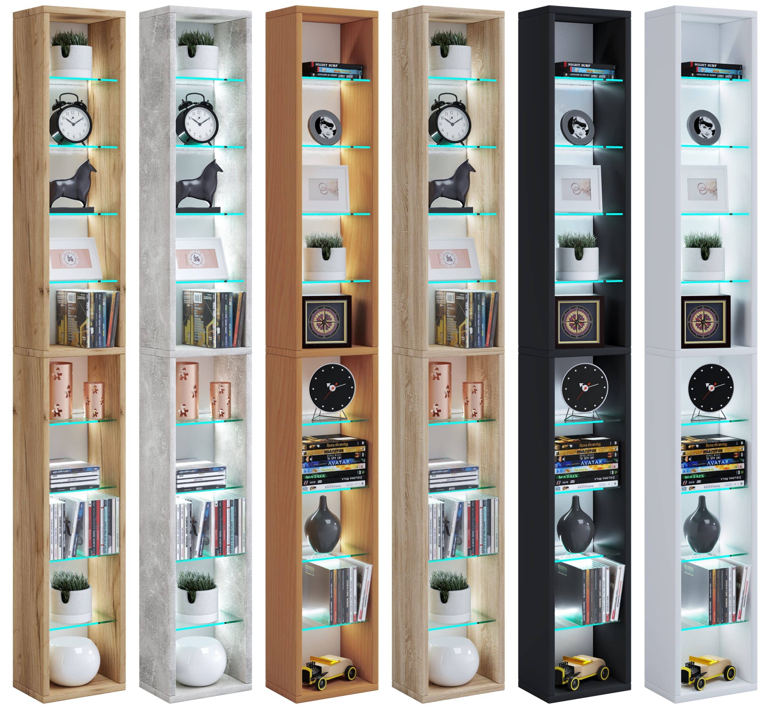 VCM Holz CD DVD Regal   Bücherregal   Aufbewahrung   Maße H. 155 x B. 21 x T. 14 cm   Standregal - Rasato XL