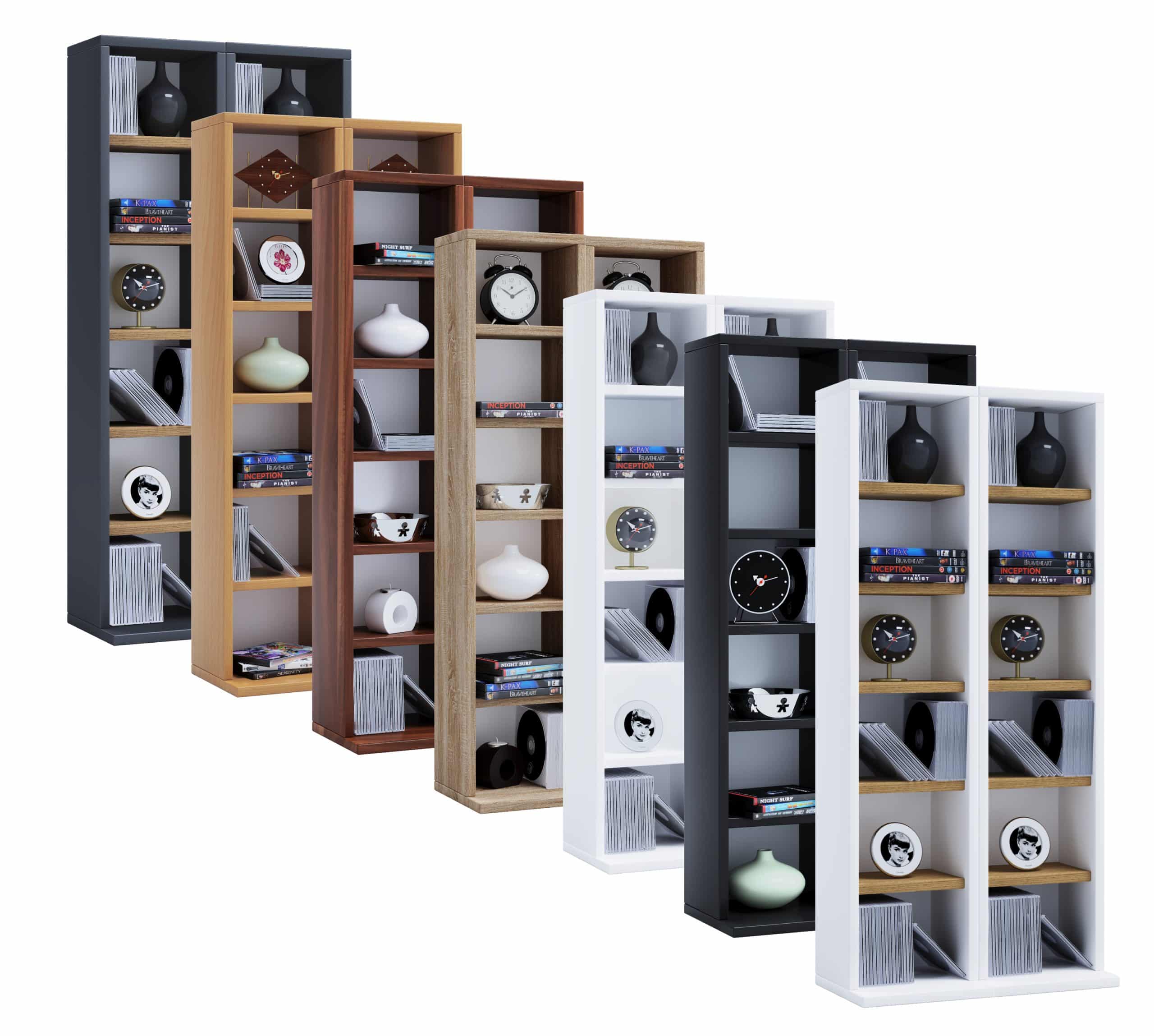 VCM Holz CD DVD Stand Regal   CD Regal mit Platz für 204 CDs oder 72 DVDs oder 40-Videos   Maße: H. 92 x B. 42 x T. 20 cm   Elegantes CD/DVD Regal   Blu ray Regal - Milano