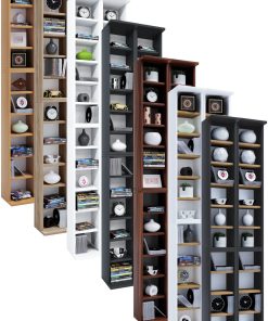 VCM Holz CD DVD Stand Regal   CD Regal mit Platz für 408 CDs oder 144 DVDs oder 80-Videos   Maße: H. 183 x B. 42 x T. 20 cm   Elegantes CD/DVD Regal   Blu ray Regal – Almera