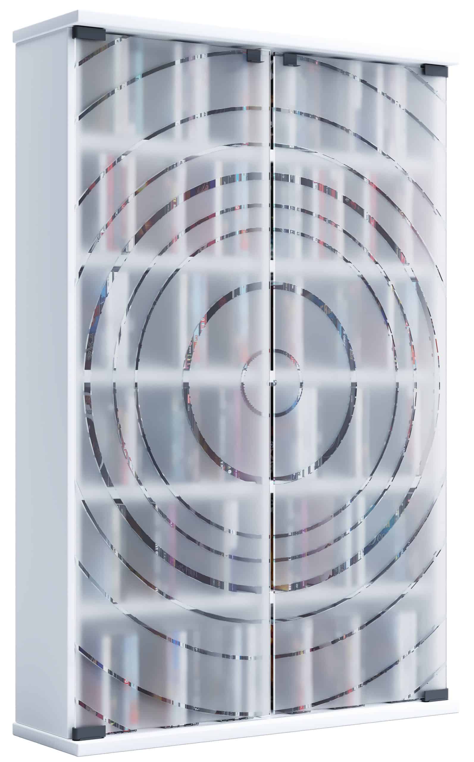 VCM Holz CD DVD Stand Regal   platzsparender CD Schrank mit 2 ESG-Sicherheitsglastüren für 300 CDs oder 130 DVDs oder 72-Videos   Maße: H. 92 x B. 60 x T. 18 cm   10 variable Einlegböden – Tilano L