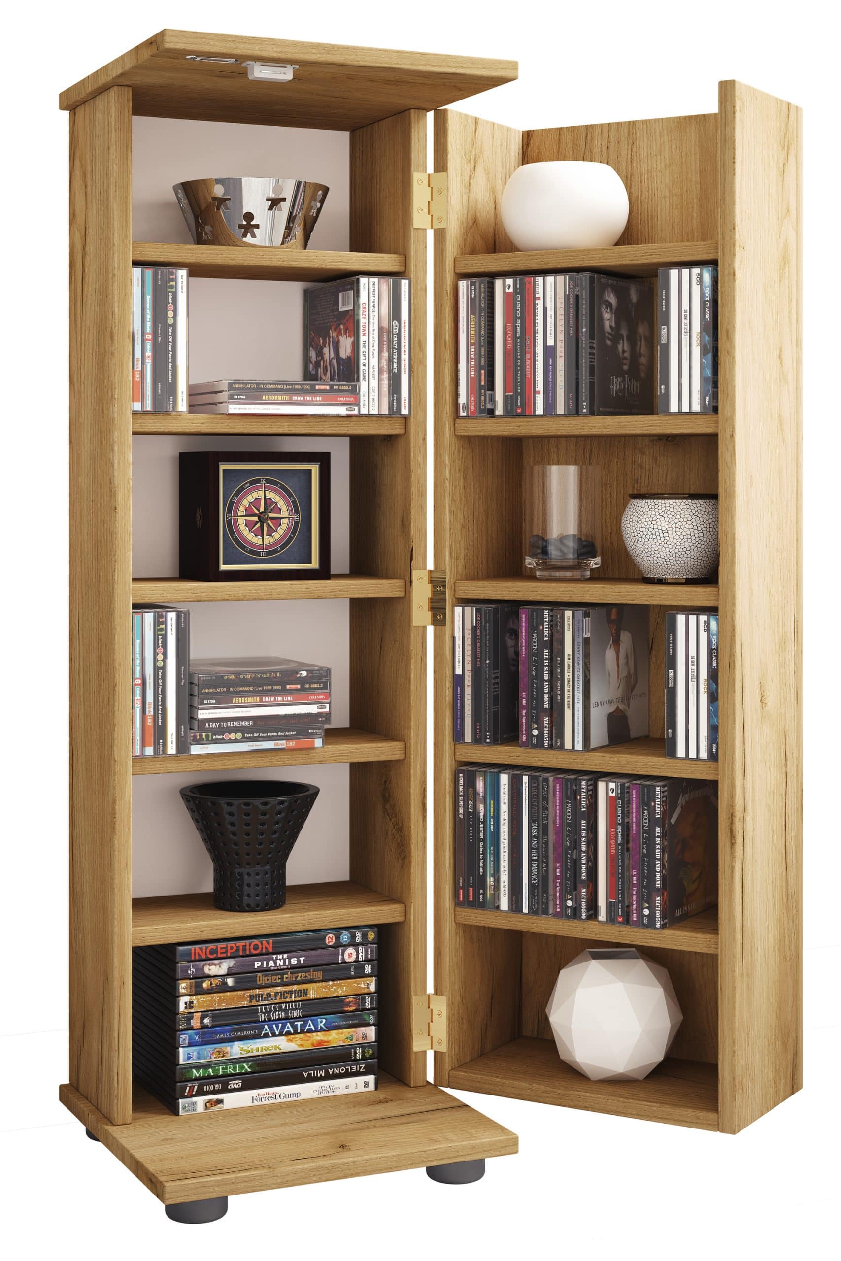 VCM Holz CD DVD Stand Regal   platzsparender CD Schrank mit abschließbarer Holztür für 300 CDs oder 130 DVDs oder 72-Videos   Maße: H. 93 x B. 31 x T. 31 cm   10 variable Einlegeböden – Engalo L