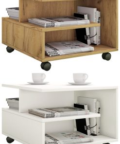 VCM Holz Couchtisch   Sofatisch mit Rollen   Wohnzimmertisch rollbar   Maße H. 40 x B. 50 x T. 50 cm  Kaffeetisch Stango S