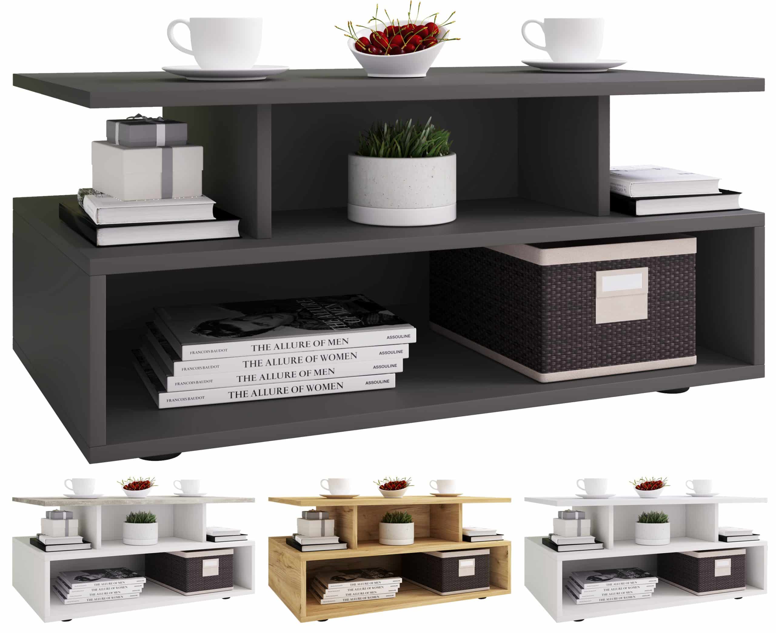 VCM Holz Couchtisch   Sofatisch mit ausreichend Stauraum   Maße ca. H. 40 x B. 80 x T. 50 cm   Wohnzimmertisch - Esila