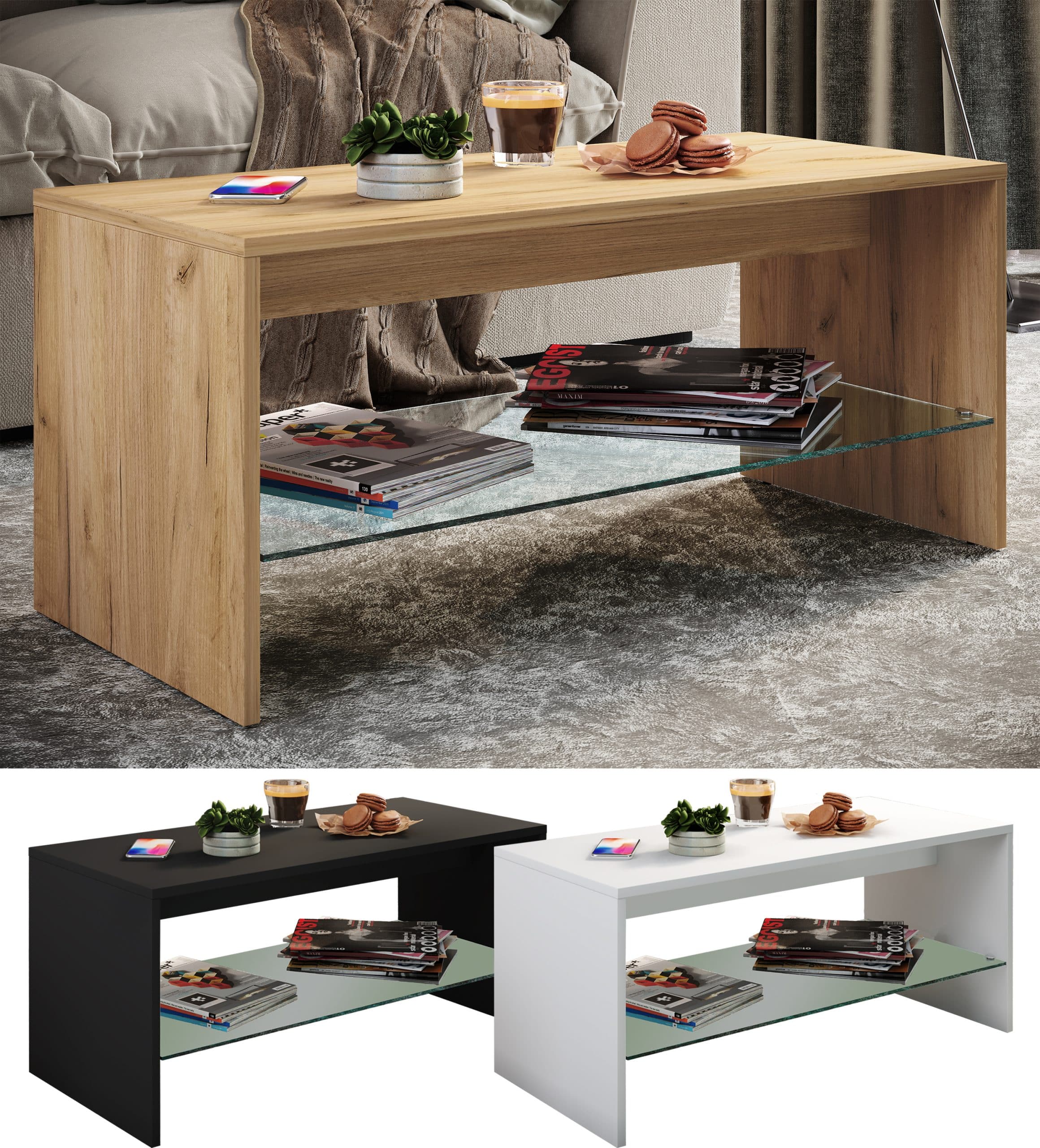 VCM Holz Couchtisch   Sofatisch mit ausreichend Stauraum   Maße ca. H. 40 x B. 90 x T. 40 cm   Wohnzimmertisch – Wisal