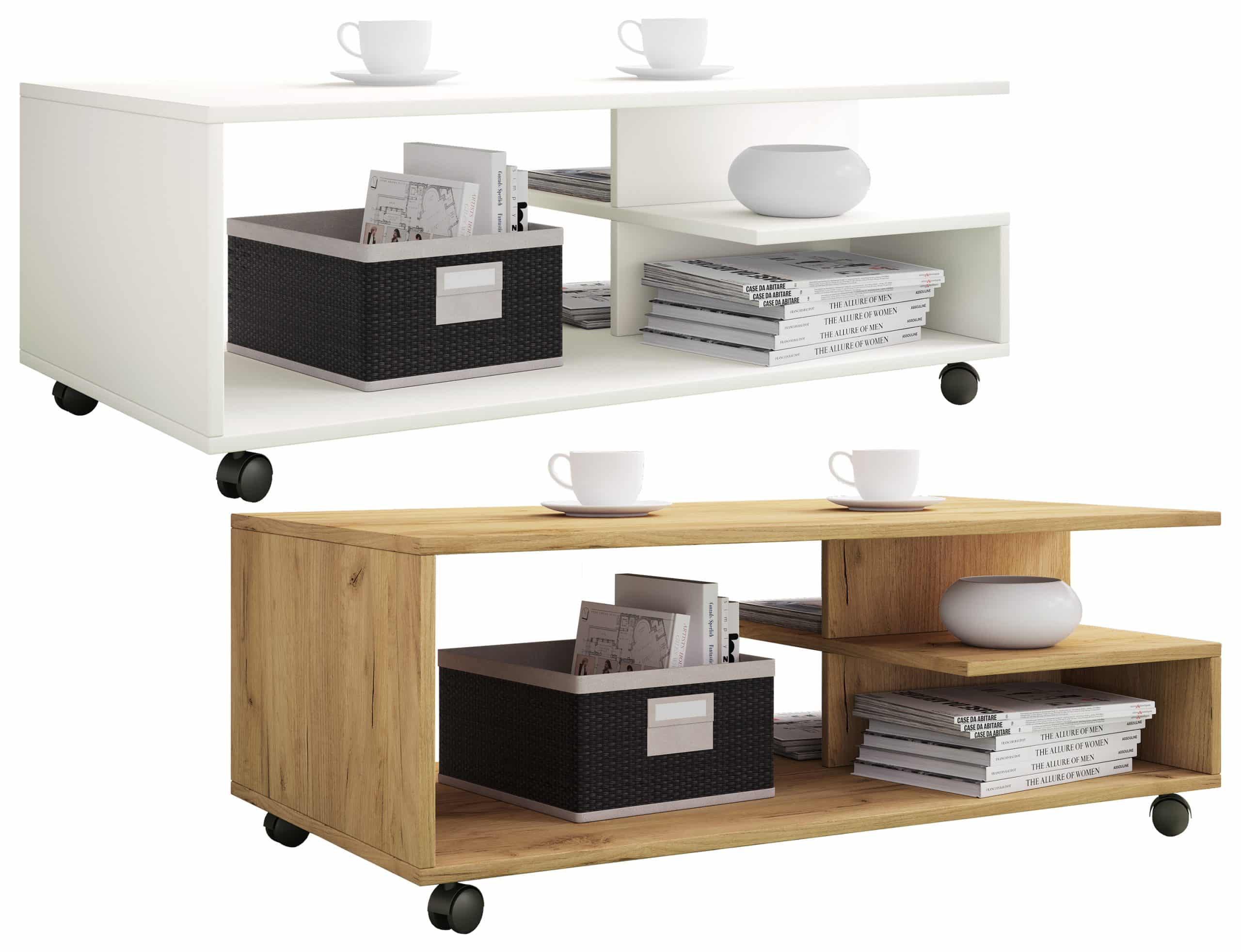 VCM Holz Couchtisch   Sofatisch mit praktischen Rollen   Wohnzimmertisch rollbar   H. 40 x B. 100 x T. 50 cm   Kaffeetisch Stango XL