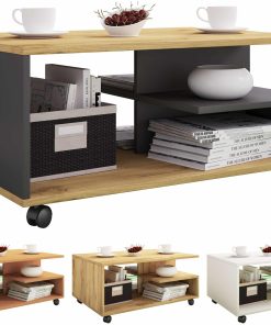VCM Holz Couchtisch schlicht   Sofatisch Rollen   Maße ca. H. 41 x B. 80 x T. 50 cm   rollbar Kaffeetisch - Stango L