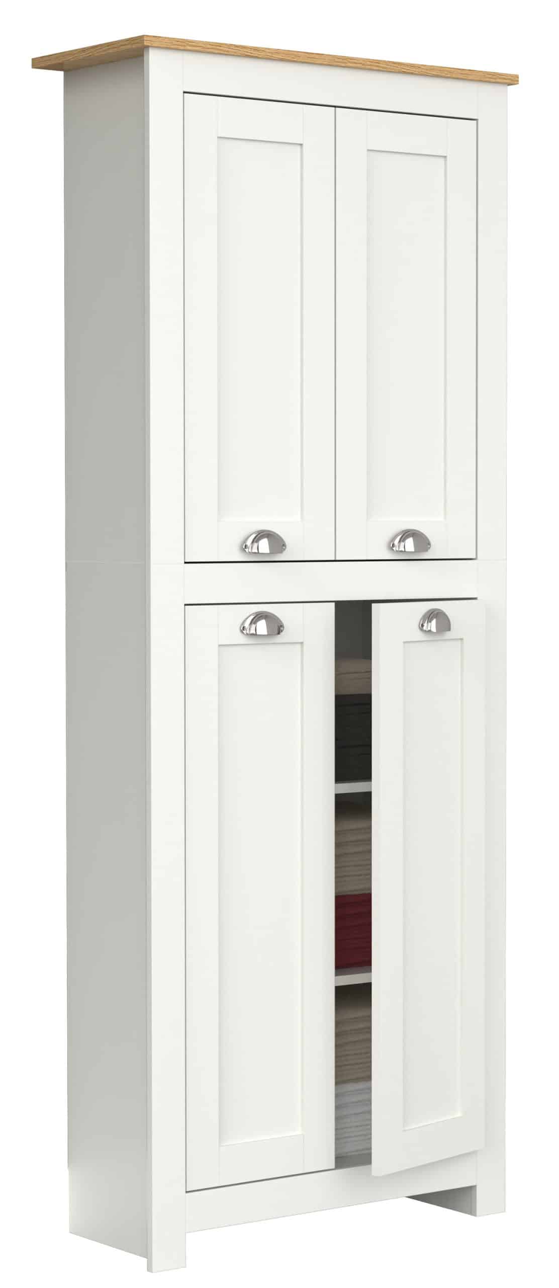 VCM Holz Flurschrank   5 Fächer   Badezimmerschrank   Maße: H. 184 x B. 72 x T. 32 cm   4 Drehtüren   elegante Muschelgriffe - Balusa