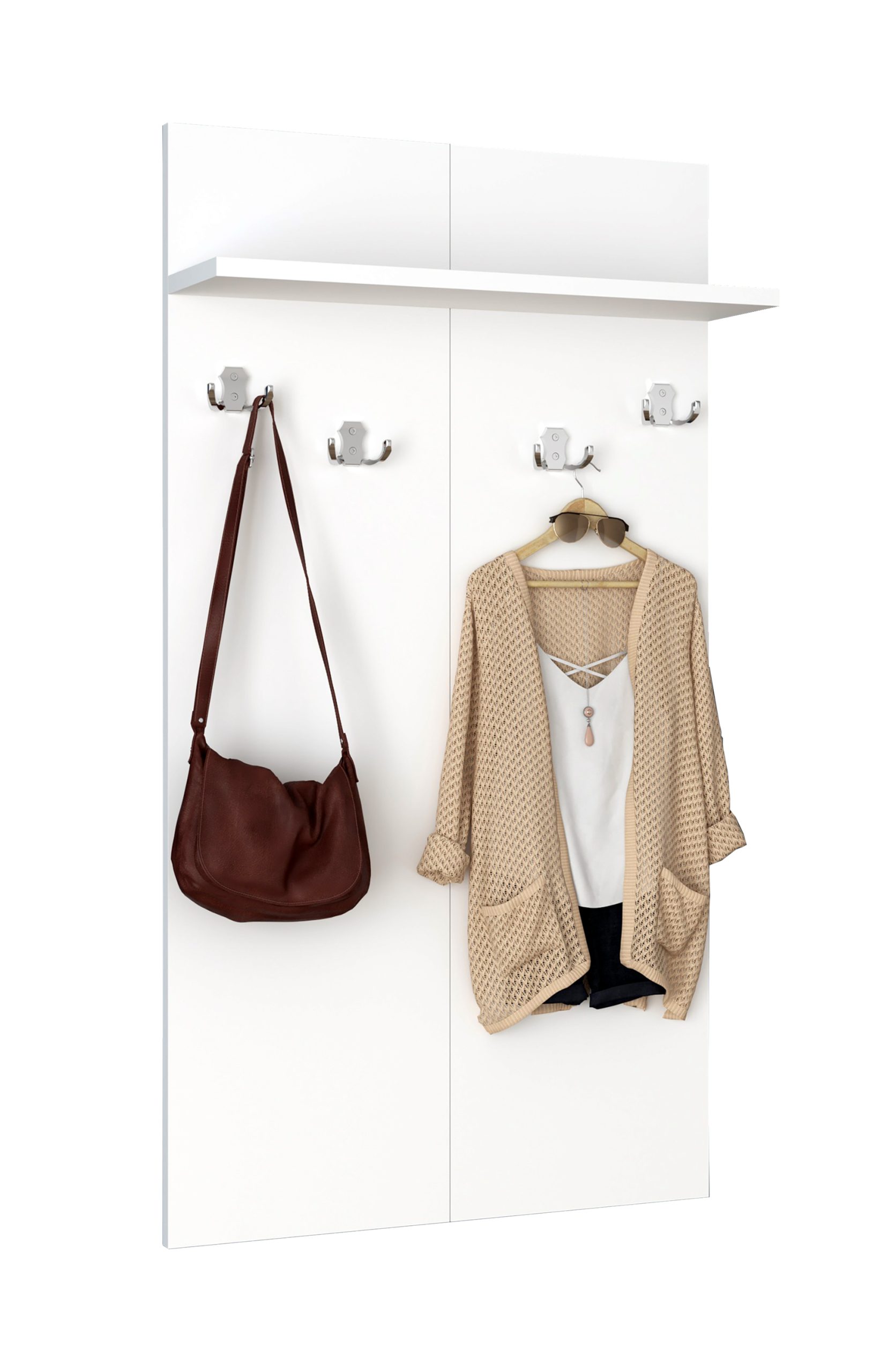 VCM Holz Hakenleiste   Wandgarderobe   Maße: H. 110 x B. 60 x T. 14 cm   Garderobenleiste mit 4 Haken   Ablagebrett - Gados XS