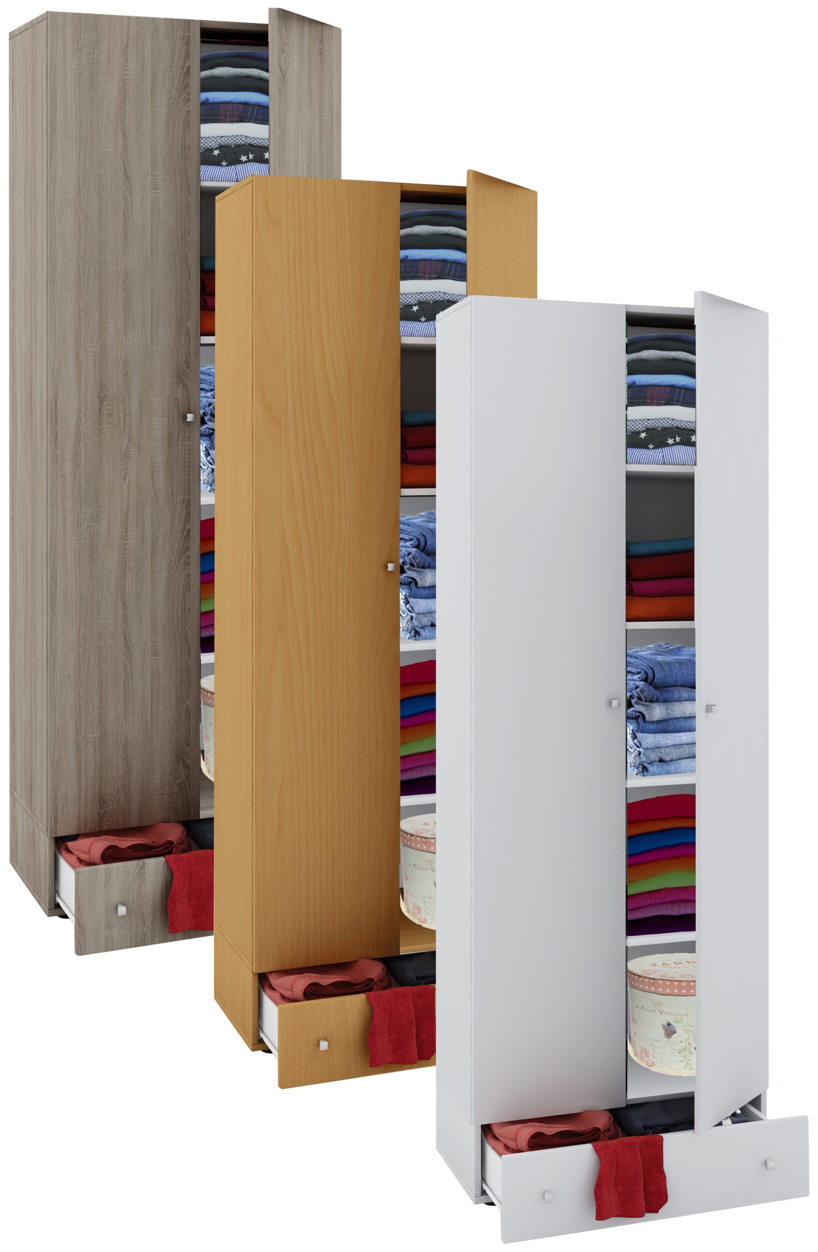 VCM Holz Kleiderschrank   5 Fächer mit Schublade   2 Drehtüren   Maße ca. B. 70 x  H. 196 x T. 40 cm – Vandol S