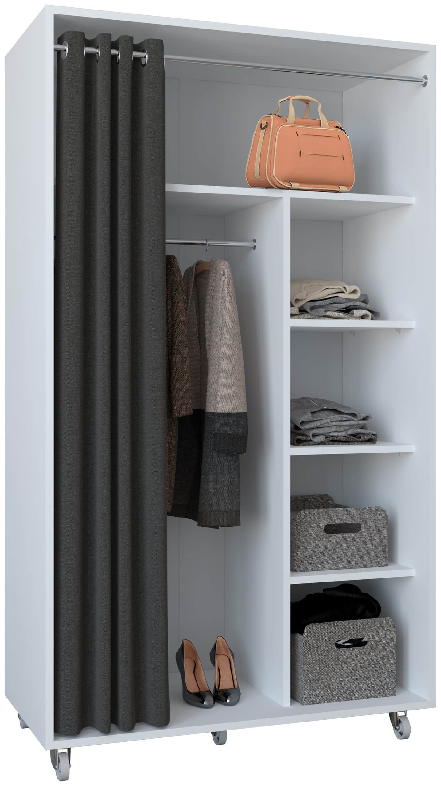 VCM Holz Kleiderschrank   Offener Schrank mit Rollen  begehbarer   Kleiderregal   Maße ca. H. 175 x B. 101 x T. 51 cm - Ostila