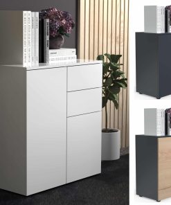 VCM Holz Kommode   Sideboard mit 2 Drehtüren und zwei Schubladen   Maße H. 77 x B. 70 x T. 39cm - Dalosa